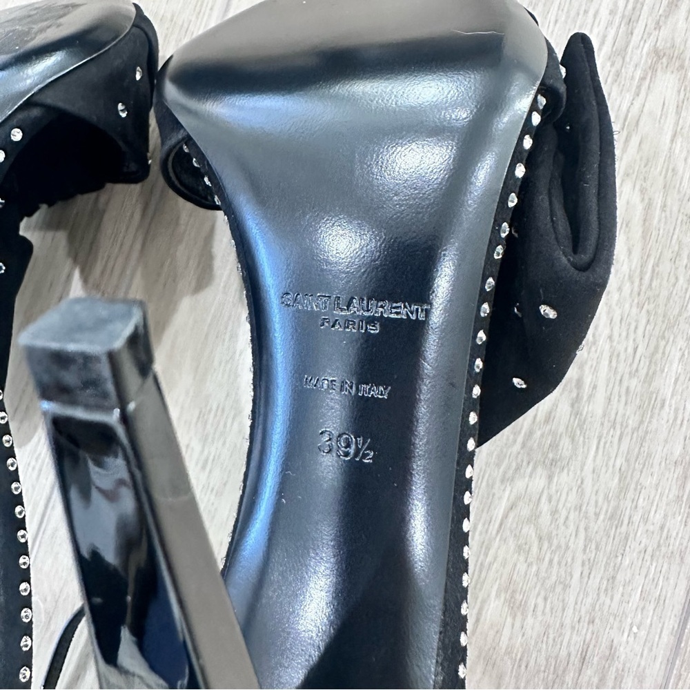 NWT Saint Laurent Freja suede bow crystal open toe heels black 9 EUR 39.5 - Picture 10 of 13